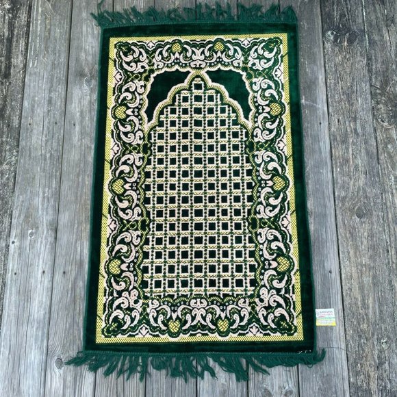Jainamaz Modefa Prayer Rug Green Soft Velvet Area Rug Religious Rug Musalah - Picture 2 of 10